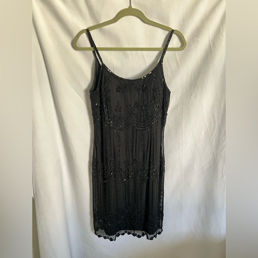 Papell Boutique Black Beaded Slip Dress